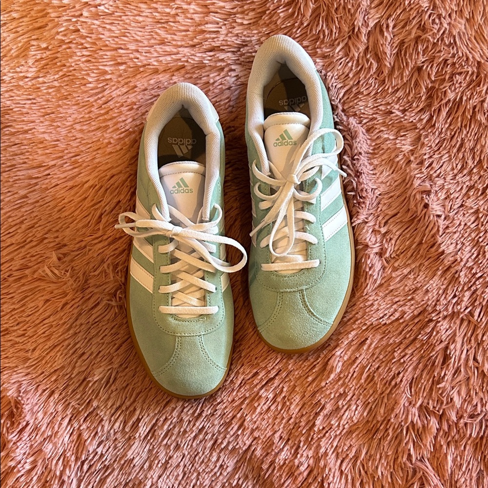Adidas Light Green and White Sneakers